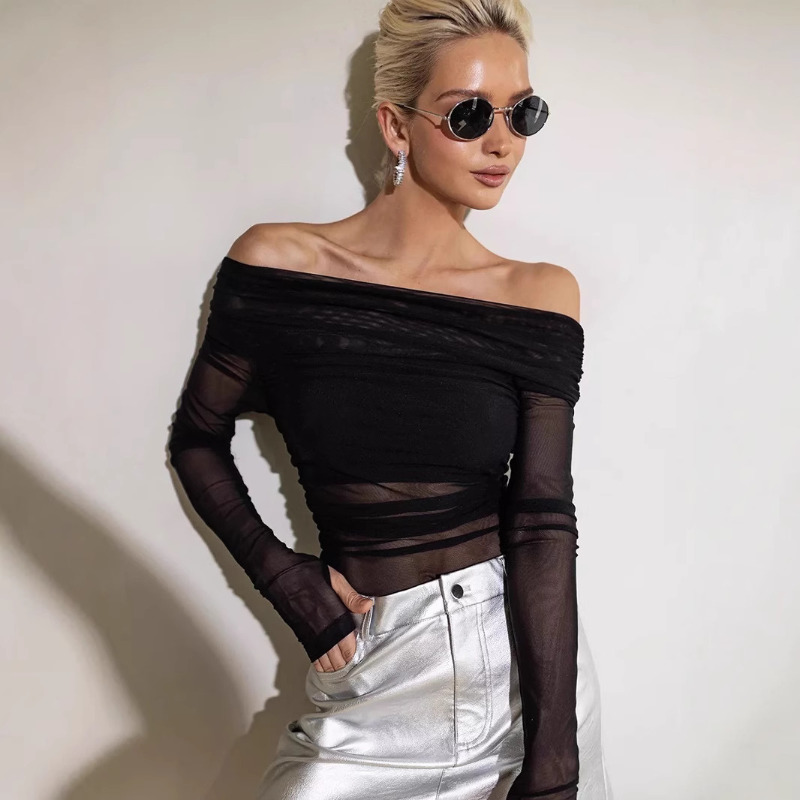 Crop Top Women - Women Mesh Off Shoulder Top Sheer