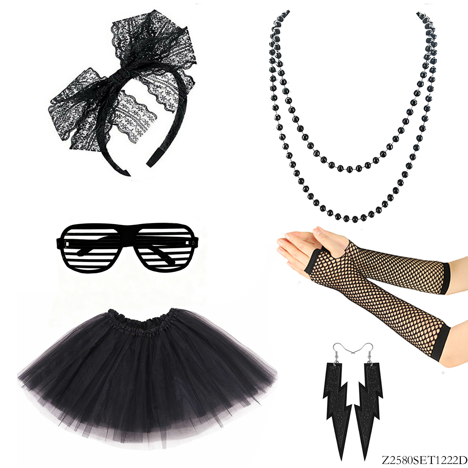 Women'S Fashion Edgy - PESENAR Edgy Black 80s 6-Piece Accessory