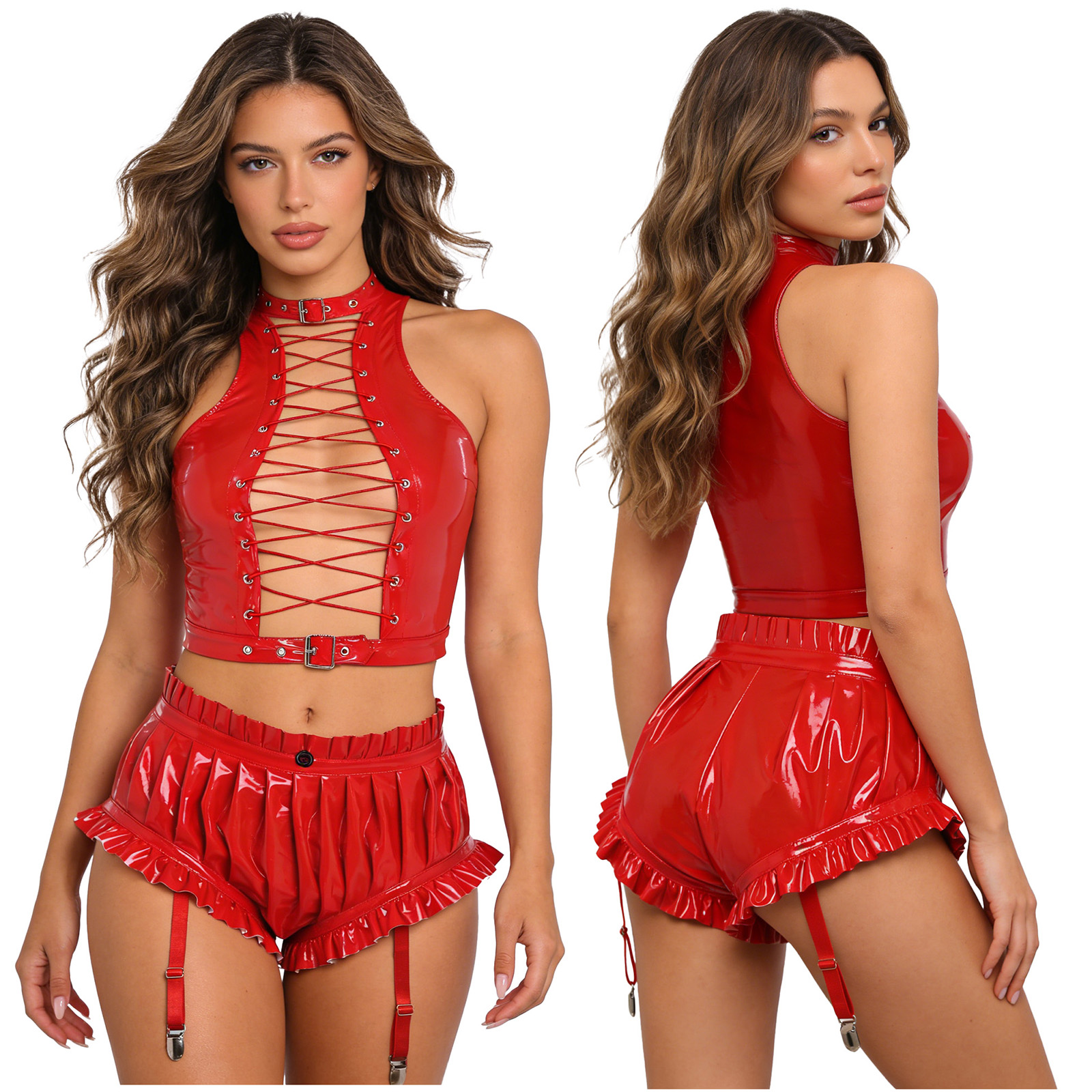 Womens Wet Look PU Leather Clu - Crop Top Women recensie en prijs
