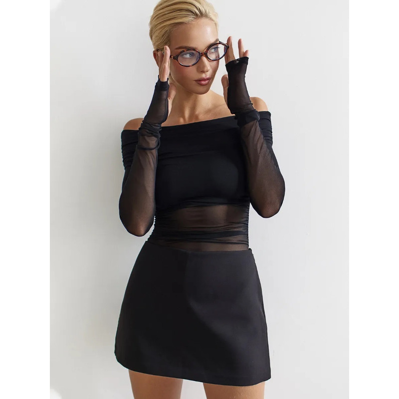 Women  Mesh Off Shoulder Top S - Crop Top Women recensie en prijs