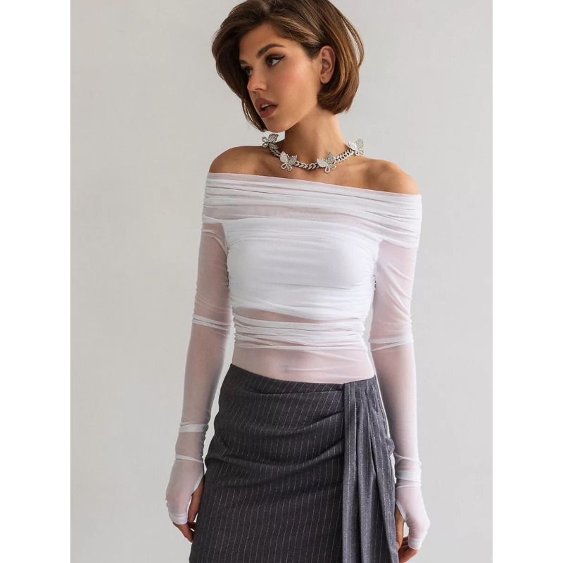 Women  Mesh Off Shoulder Top S - Crop Top Women recensie en prijs