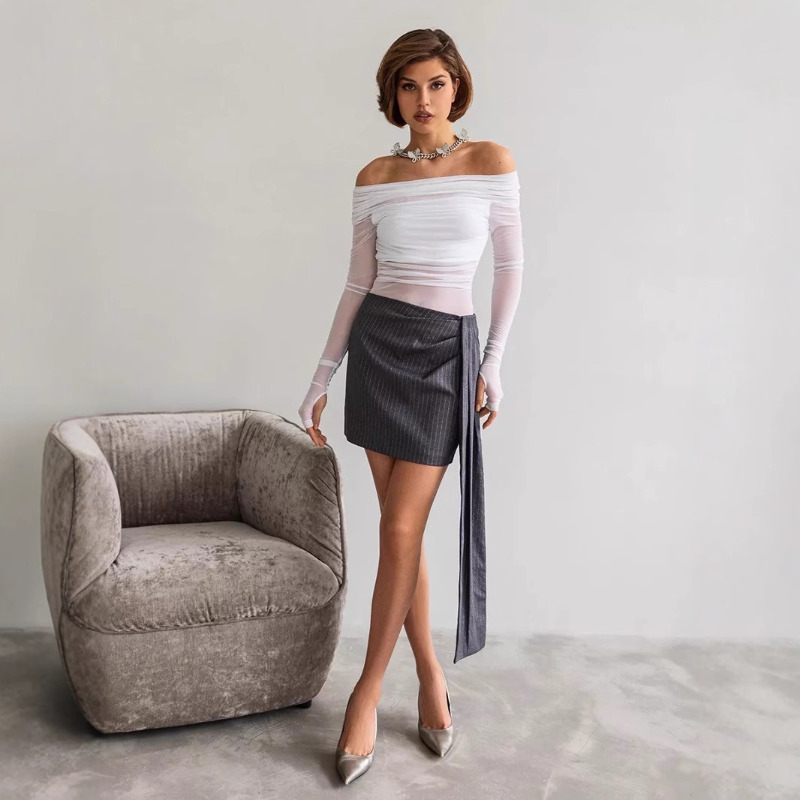 Women  Mesh Off Shoulder Top S - Crop Top Women recensie en prijs