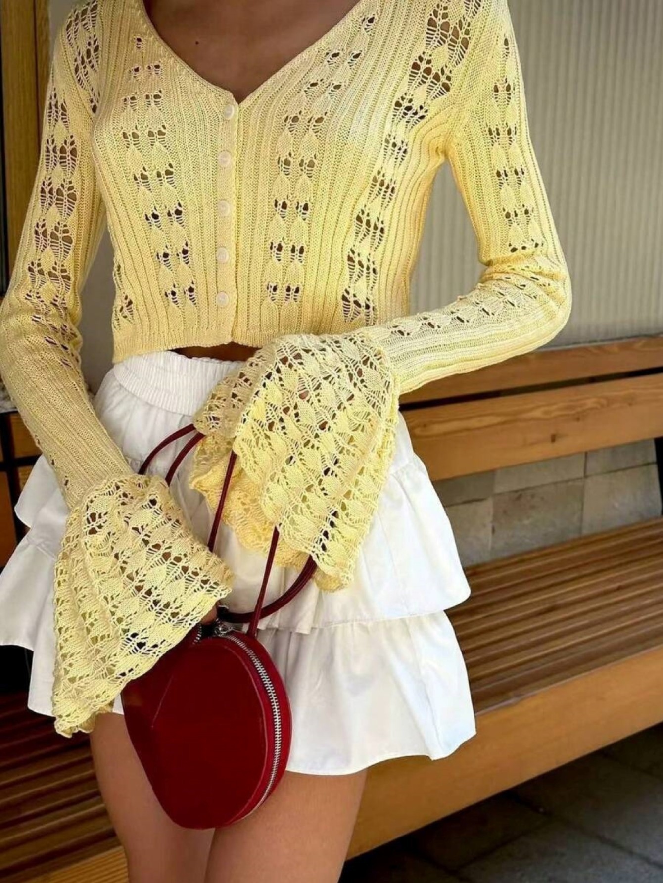 Womens Yellow Crochet Knit Fla - Crop Top Women recensie en prijs