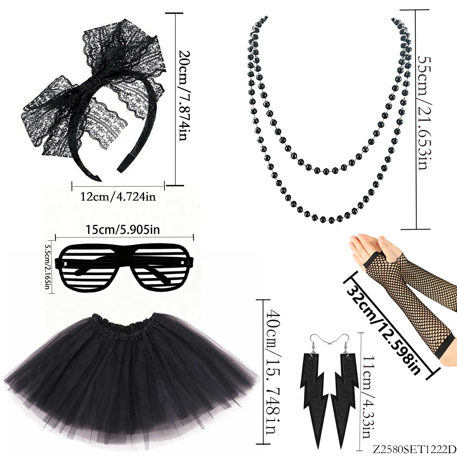PESENAR Edgy Black 80s 6-Piece - Women'S Fashion Edgy recensie en prijs