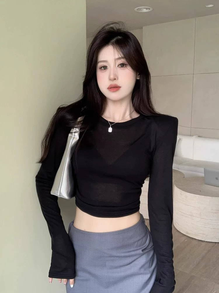 Y2K Sexy Shoulder Pads Long Sl - Crop Top Women recensie en prijs